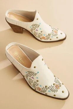 Embroidered Heeled Mules