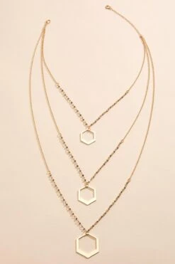 Layered Hexagon Pendant Necklace