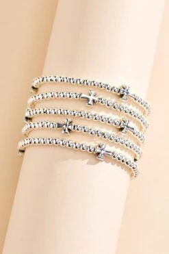 Silver Cross Bracelet Set